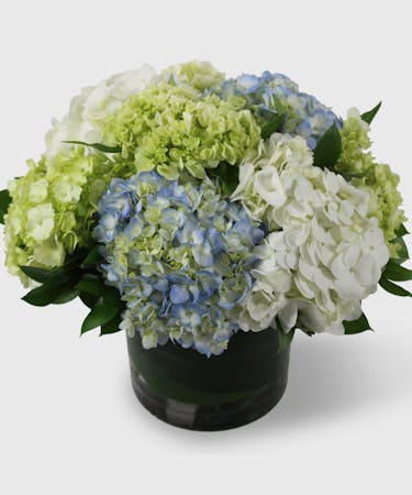 blue and green hydrangea bouquet